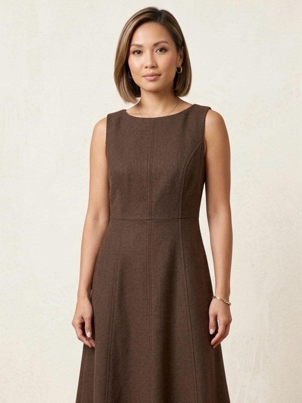 Talbots Petites Chocolate Brown Wool Sleeveless Midi A-Line Dress